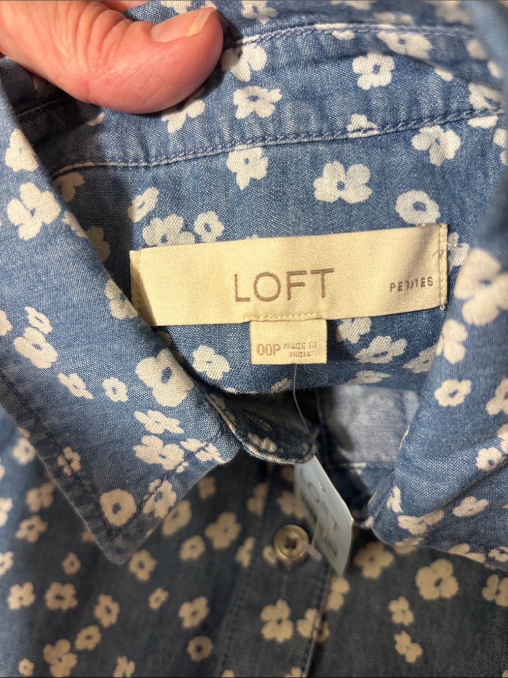 LOFT Retro Bloom Chambray Denim Mini Shirtdress with Pockets - Picture 4 of 11